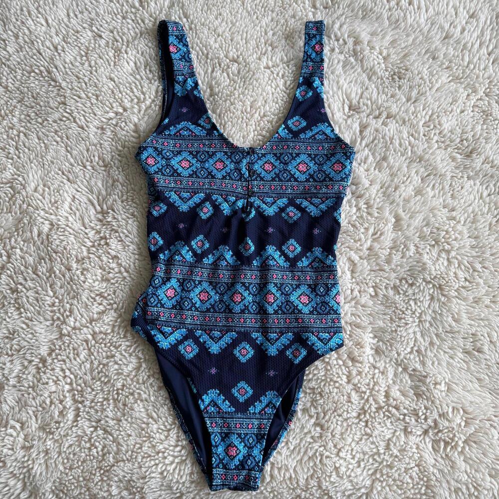 Aerie Navy Blue Patterned One-Piece Swimsuit - Size S